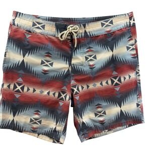 FAHERTY Mens Swim Trunks Board Shorts Size 34 Red‎ Blue Southwestern Aztec